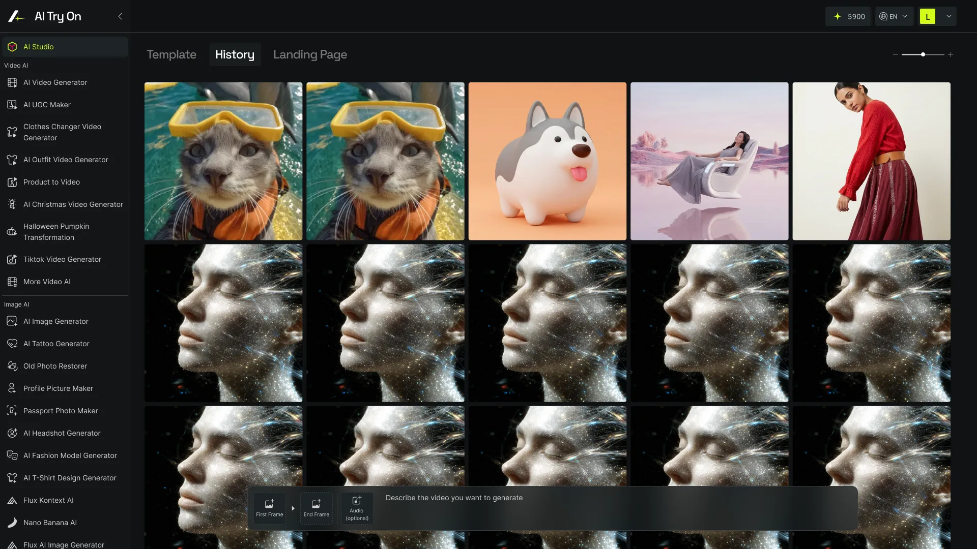 AI Studio interface concept - history and workflow management